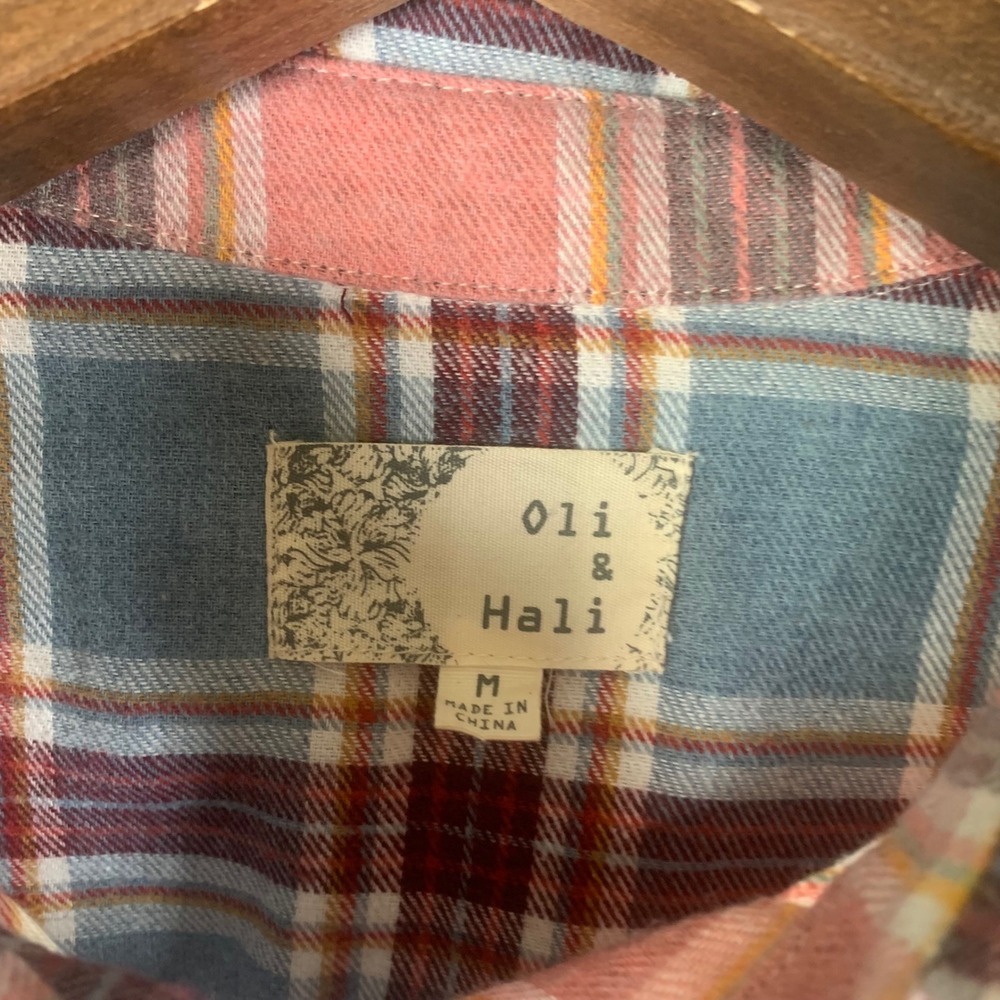Oli and Hali Mixed Plaid Real World Duster Long Flannel Button Down Size Medium - Picture 8 of 11